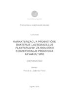 Karakterizacija probiotičke bakterije Lactobacillus plantarum O1 za biološko konzerviranje proizvoda akvakulture