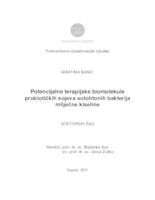 Potencijalne terapijske biomolekule probiotičkih sojeva autohtonih bakterija mliječne kiseline